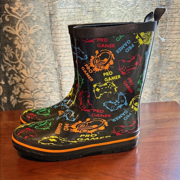 George Kids Pro Gamer Rubber Boots - Black with Multicolor Accents Size 2 - Picture 3 of 11